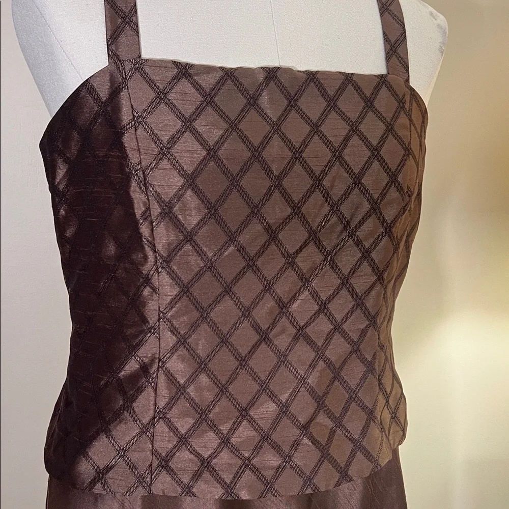 Jessica Howard brown floor-length evening dress shoulder straps flare skirt 14 - Picture 3 of 15